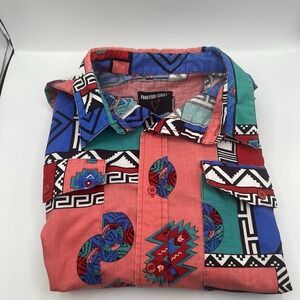Vtg Frontier Series Western Short Sleeve‎ Shirt Southwest Aztec Men's XL